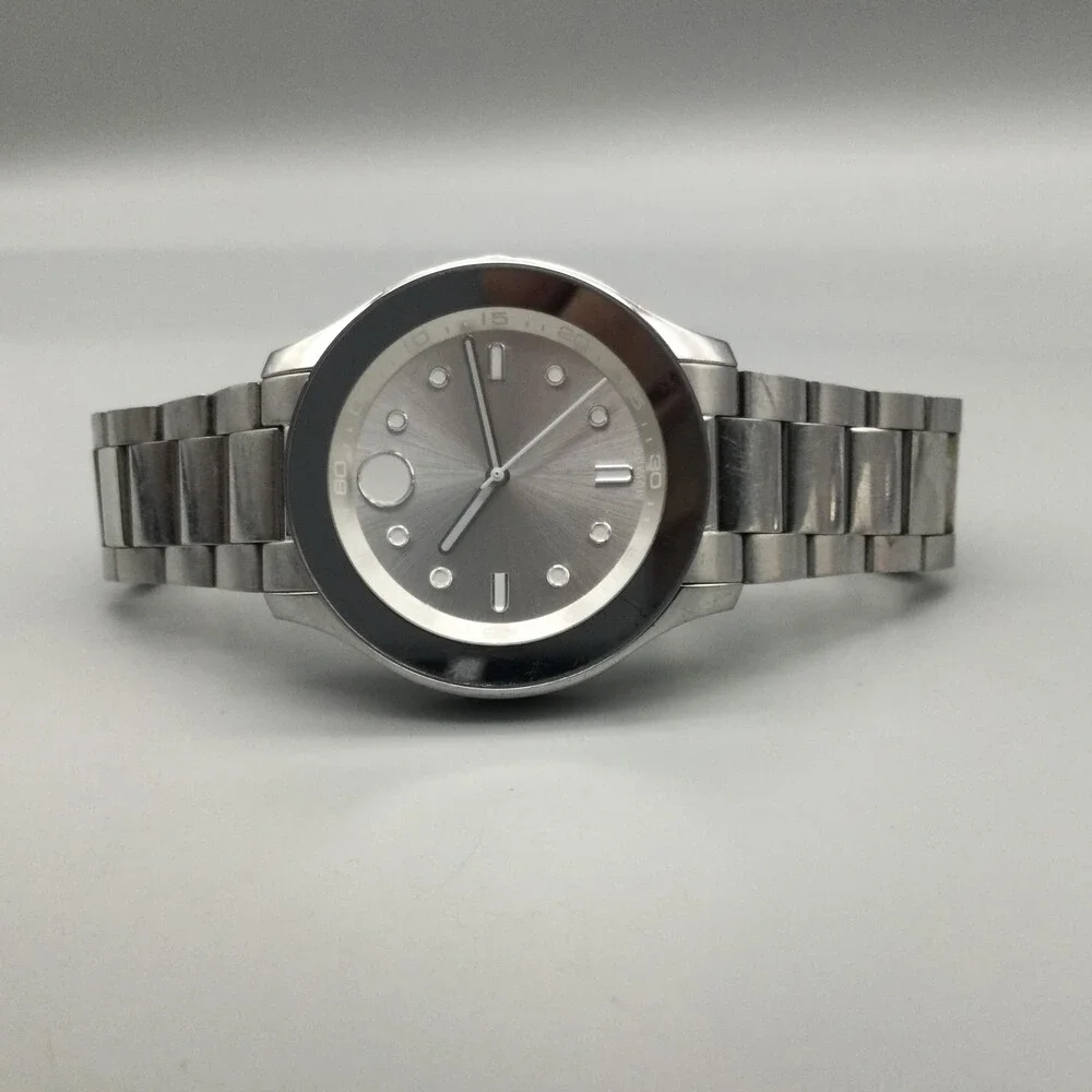 Movado Bold Womens Watch 36mm Silver Tone Black Bezel New Battery 7.25